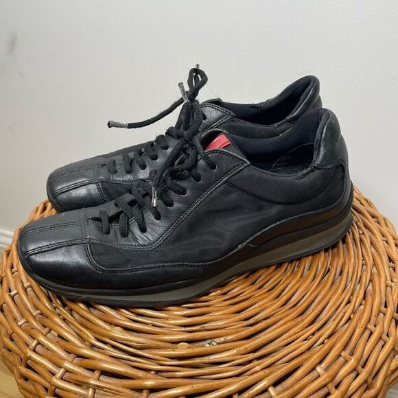 Prada Shoes‎ Black Metal Sneakers Suede Leather Rare Women's Shoes Size 7 Us 37 - Picture 3 of 10